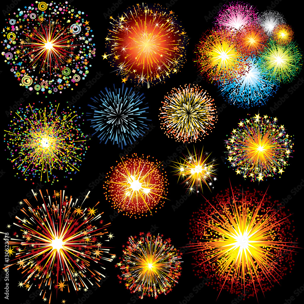 Brightly Colorful Vector Fireworks, Salute Vector