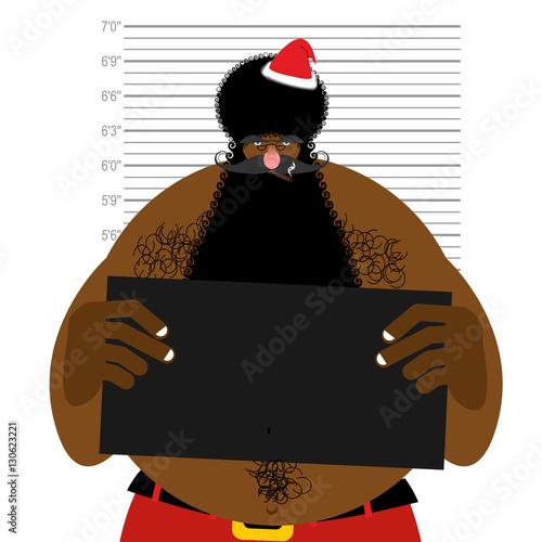 African American Santa at police station. Mugshot Black Santa ga