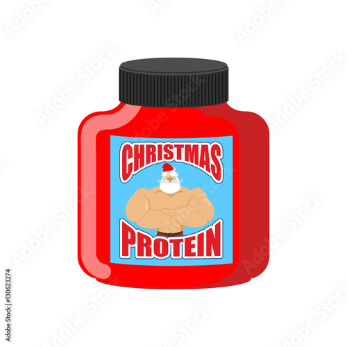 Christmas protein. Sports nutrition as a gift for holiday. Stron