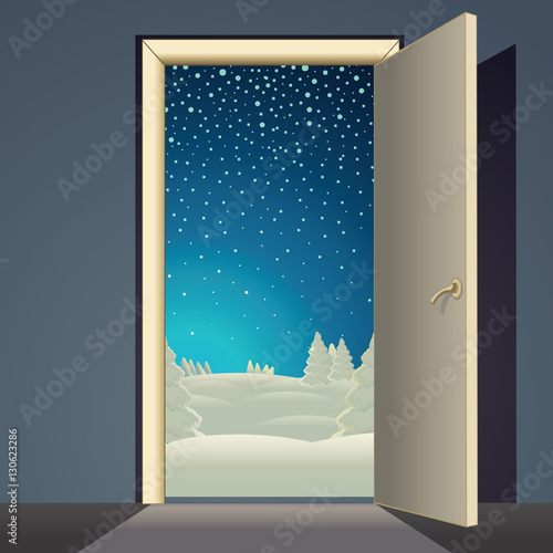 Winter Landscape from Open Door Vector