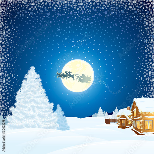 Christmas Landscape Background with Santa Sleigh © pilarts