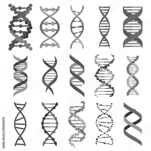 DNA molecule sign set, genetic elements and icons collection strand. Vector