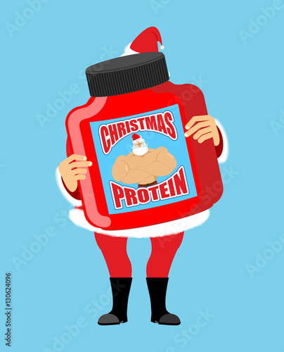 Christmas protein. Sports nutrition as a gift for holiday. Stron
