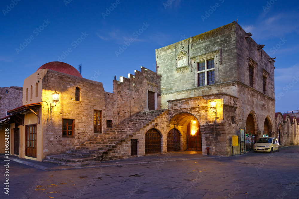 Megaro Kastellania building in the main square of the old town of Rhodes.