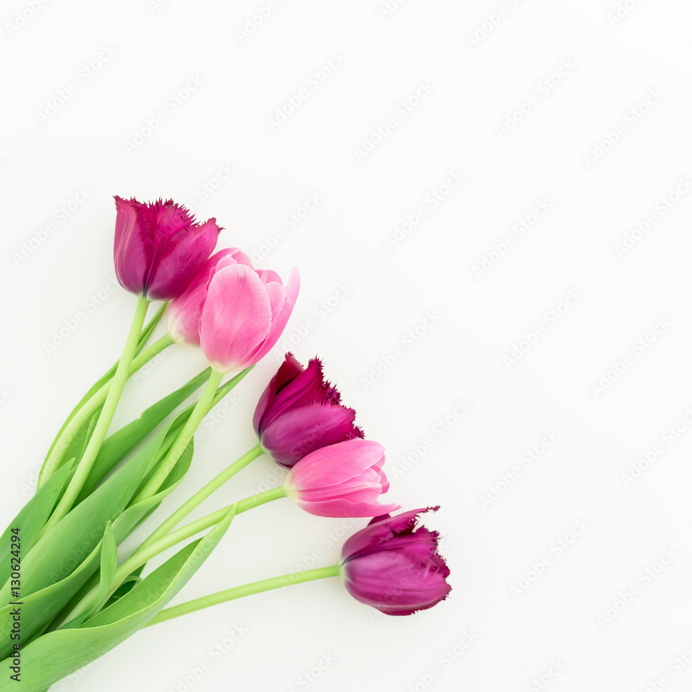 Tulip flowers. Flat lay, Top view Tulip flowers. Flat lay, Top view