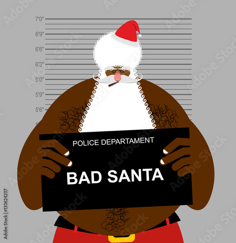 African American Santa at police station. Mugshot Black Santa ga
