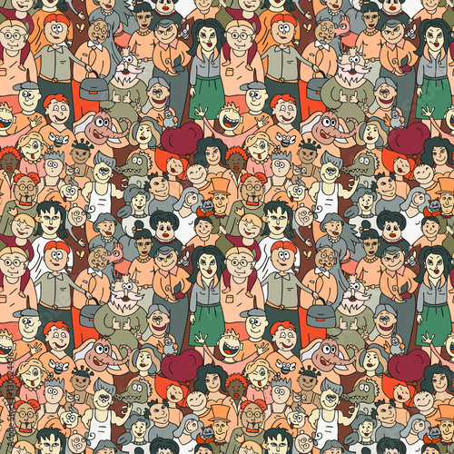 Seamless pattern of happy laughing people.