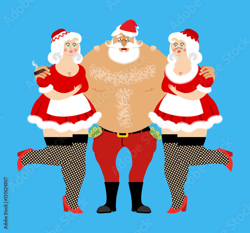 Santa Claus and sexy girls. Entertainment for adults. Strippers