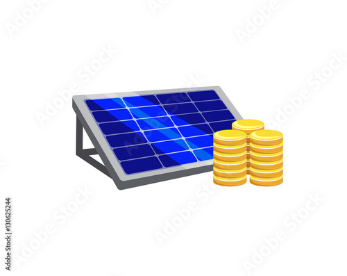 Vector image of a solar panel and coins