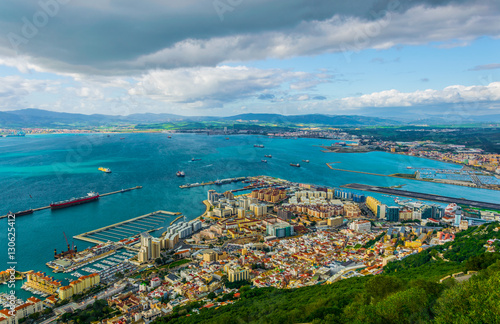 Aerial view of Gibraltar, algeciras bay and la linea de la concepcion taken from the upper rock.