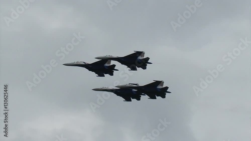 Russian military fighter in flight in the sky