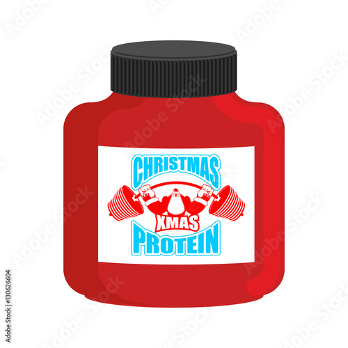 Christmas protein. Sports nutrition as a gift for holiday. Stron