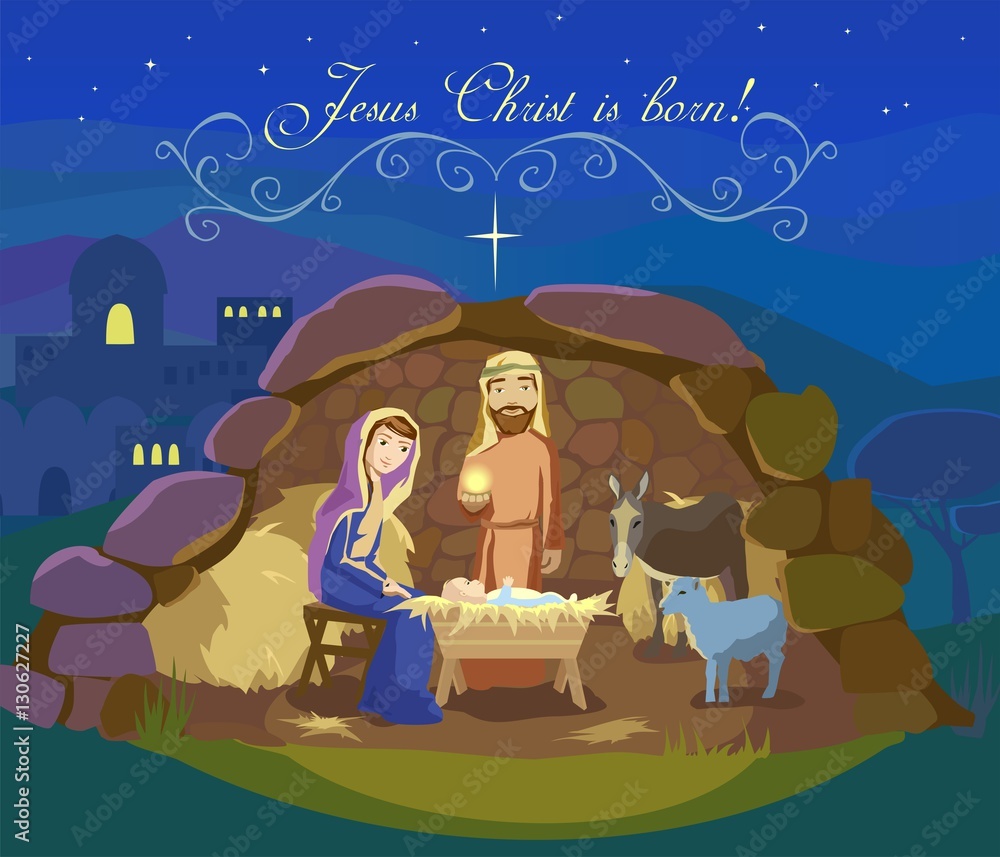 Naklejka premium Christmas nativity scene. Vector