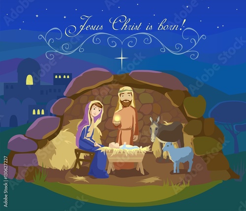 Christmas nativity scene. Vector