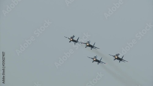 Russian military fighter in flight in the sky