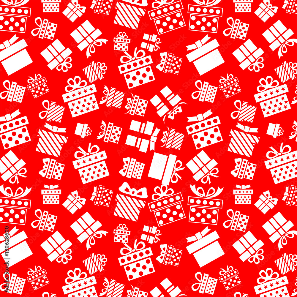 White present box pattern on red background White present box pattern on red background