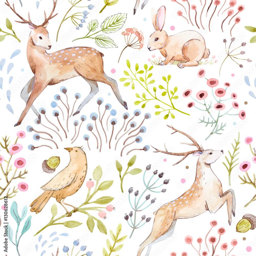 Obraz premium Ładny wektor wzór lasu akwarela