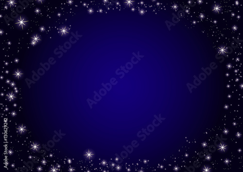 Dark blue night stars background. Illustration on vector. Frame border card template for invitations card