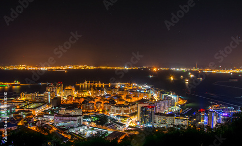 night view of illuminated gibraltar and algeciras bay