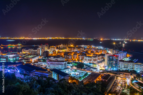night view of illuminated gibraltar and algeciras bay