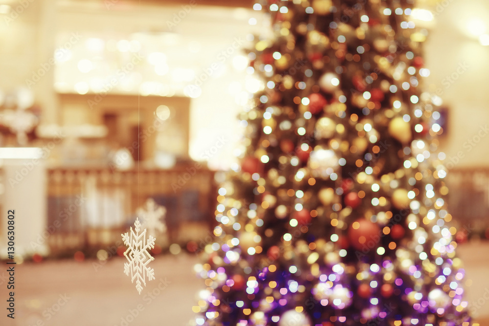 Christmas tree lights blurred background New Year toy Christmas tree lights blurred background New Year toy