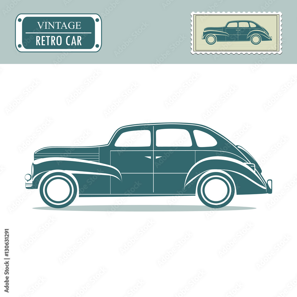 Vintage retro car, classic garage sign, oldtimers collection. Vector illustration background. can be used for 
design, invitations card.
