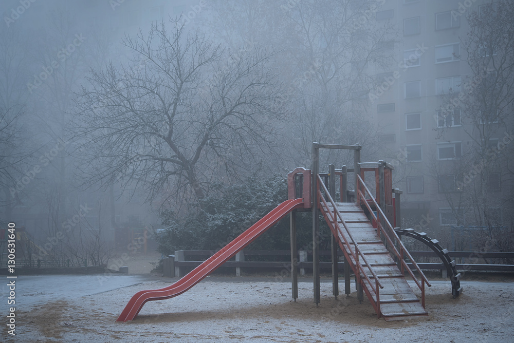 Playground a foggy day