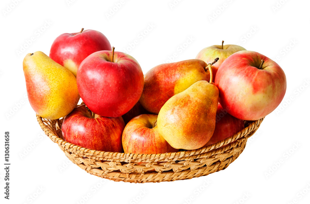 Basket with fruits isolated on white background Basket with fruits isolated on white background