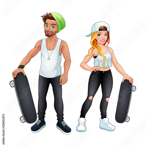 Skaters boy and girl