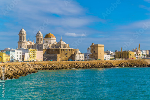 panoramatic view of cadiz in spain including local cathedral photo