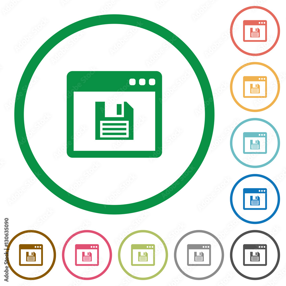 Save application flat icons with outlines Save application flat icons with outlines