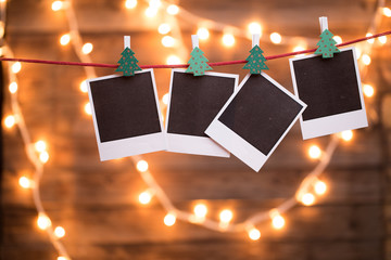 Empty photo on wooden background