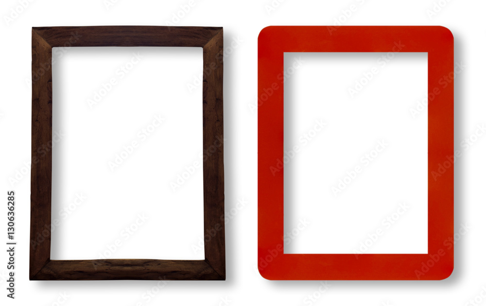 wood frame and red frame on white background wood frame and red frame on white background