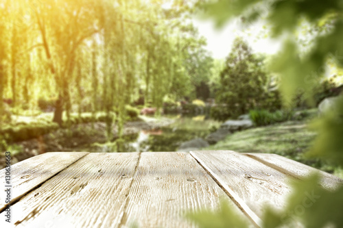 wooden desk and spring time 