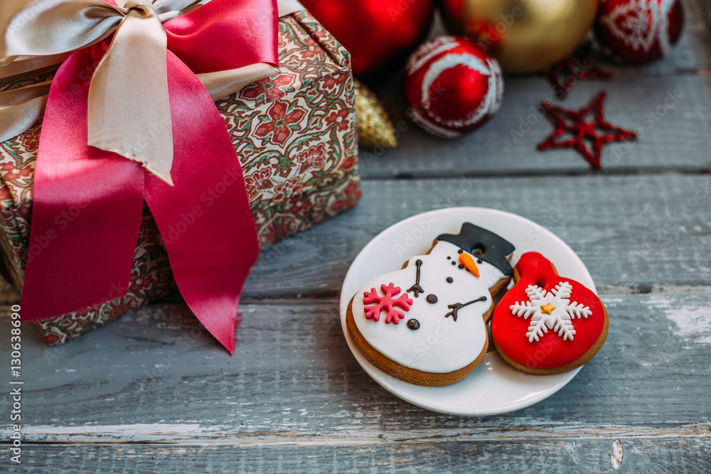 Homemade Gingerbread Cookie in the form of a snowman and Homemade Gingerbread Cookie in the form of a snowman and