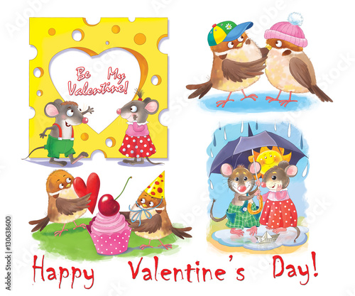 Greeting card for Valentine s Day. Cute animals. Illustration for children