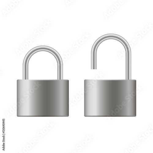 Locked and unlocked padlock vector illustration. Metal lock for safety and privacy