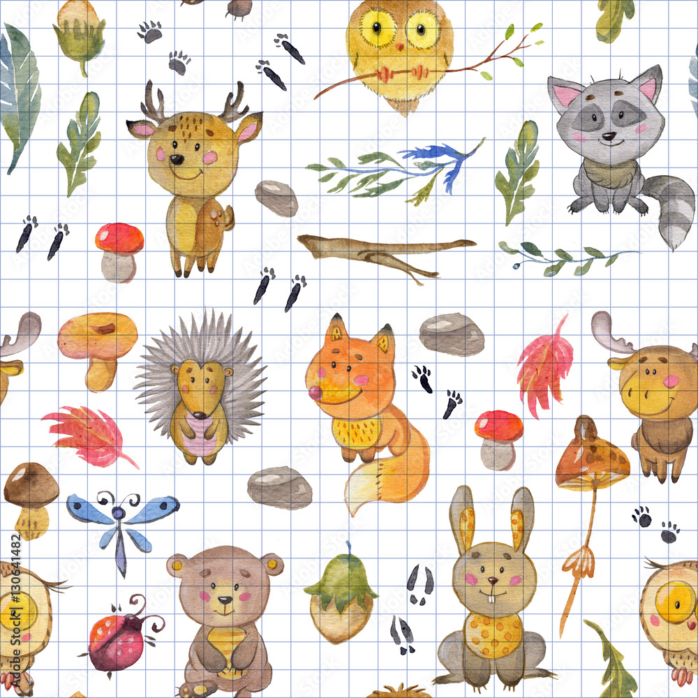 custom made wallpaper toronto digitalWatercolor pattern with animals Cute forest friends