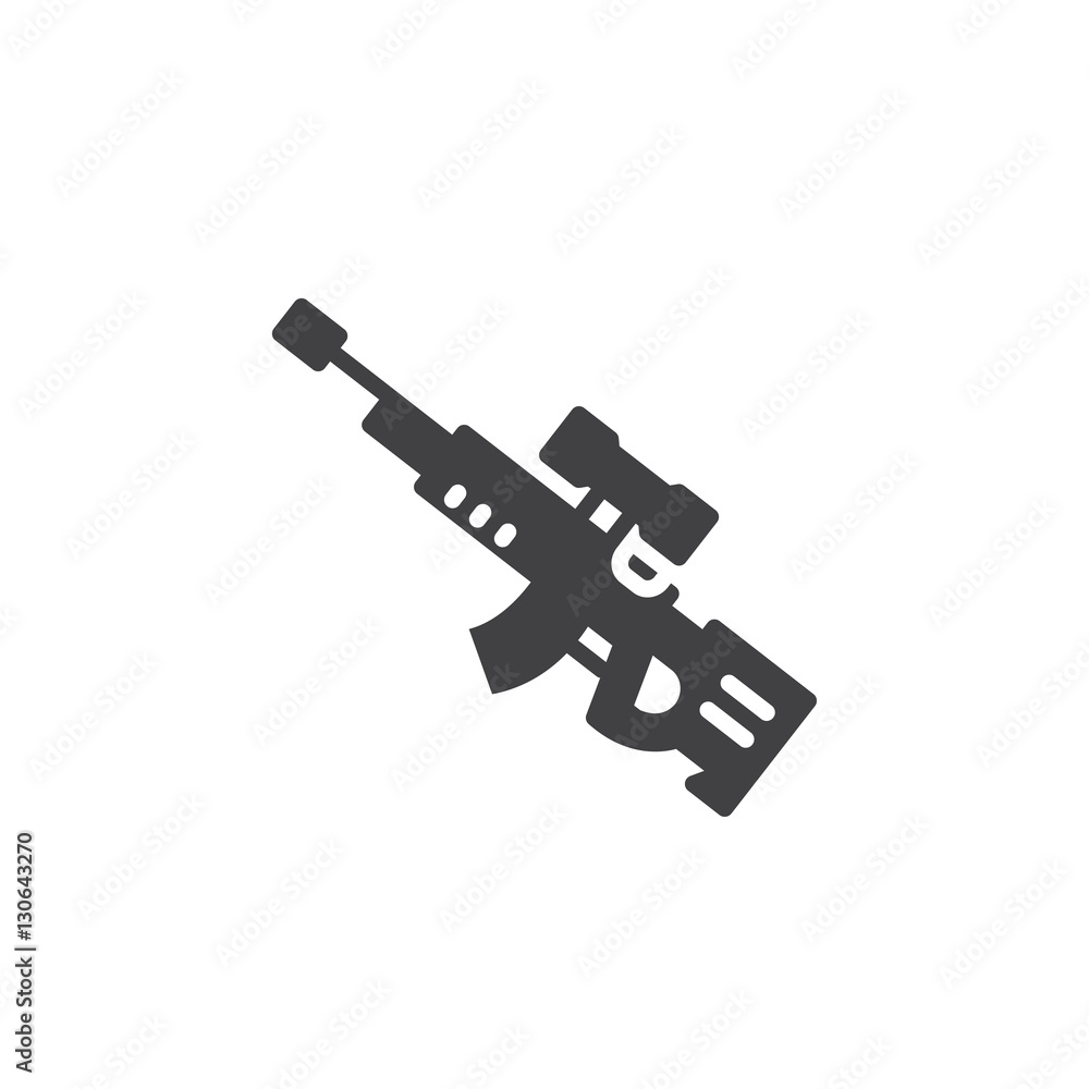 Sniper rifle icon vector, filled flat sign, solid pictogram isolated on white. Symbol, logo illustration Sniper rifle icon vector, filled flat sign, solid pictogram isolated on white. Symbol, logo illustration