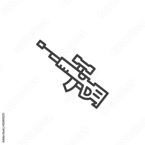 Sniper rifle line icon, outline vector sign, linear pictogram isolated on white. Symbol, logo illustration