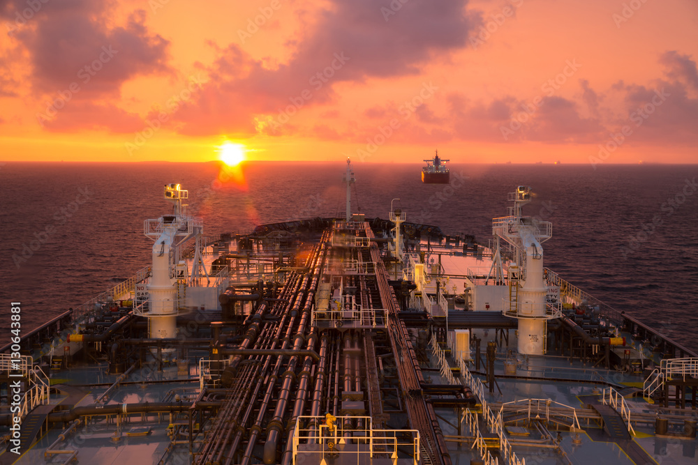 Oil product tanker during beautiful sunset.