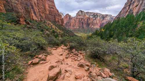Amazing mountain landscape. A scenic view is seen from EMERALD POOLS TRAIL, Zion National Park, Utah, USA