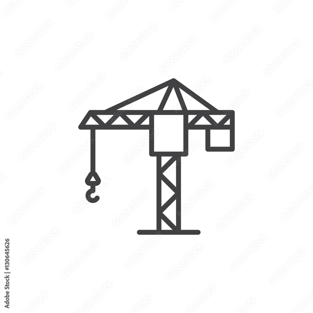 Tower crane line icon, outline vector sign, linear pictogram isolated on white. Symbol, logo illustration Tower crane line icon, outline vector sign, linear pictogram isolated on white. Symbol, logo illustration