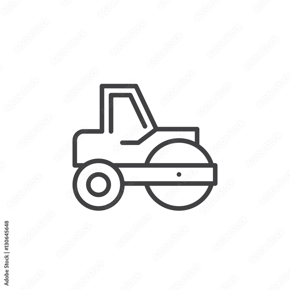 Road roller line icon, outline vector sign, linear pictogram isolated on white. Symbol, logo illustration