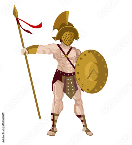 brave gladiator with shield and spear