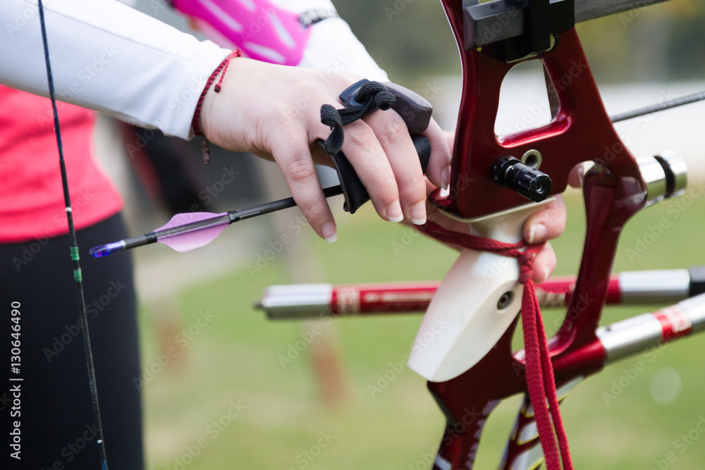 Fotografie Female athlete practicing archery in stadium