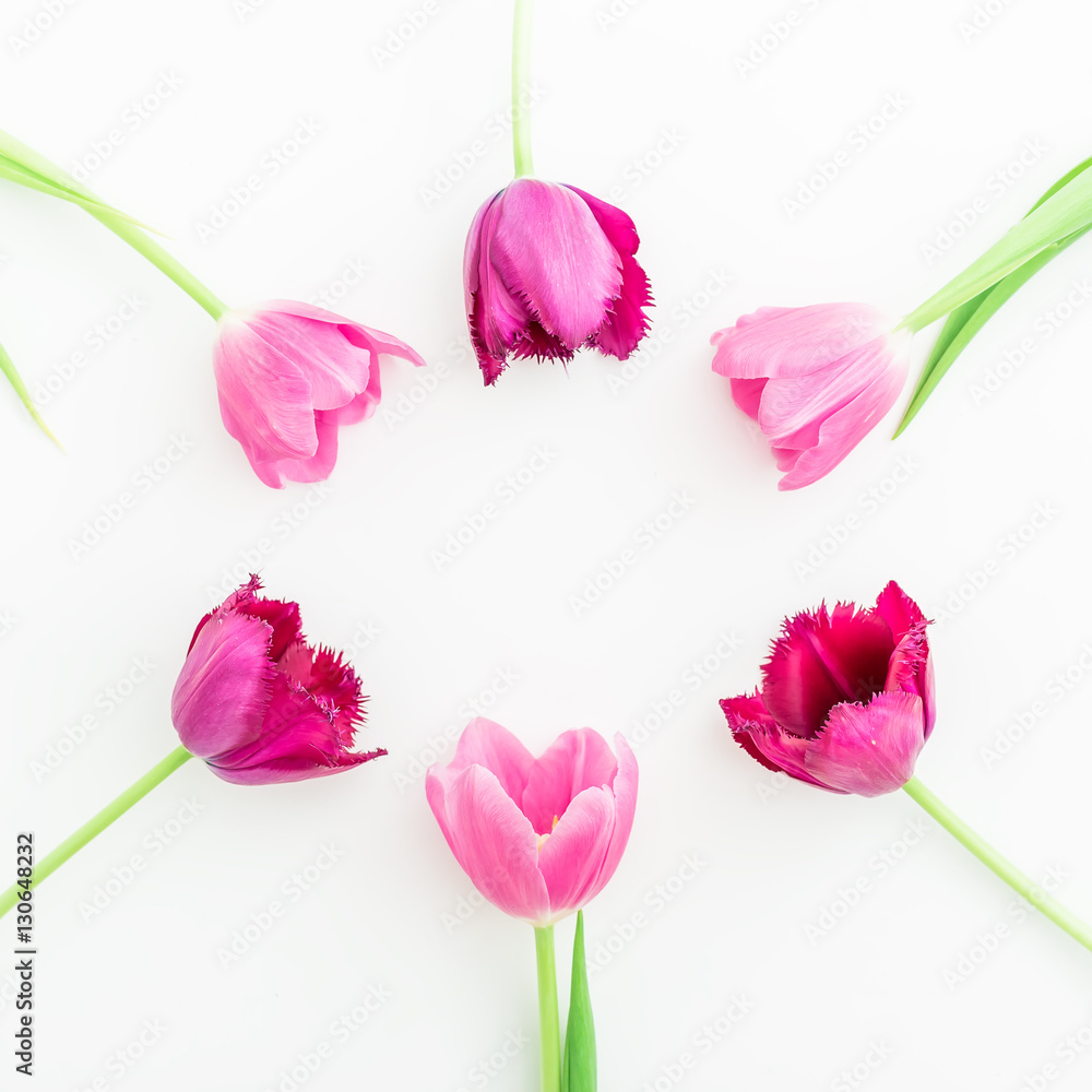 Tulip flowers. Flat lay, Top view Tulip flowers. Flat lay, Top view