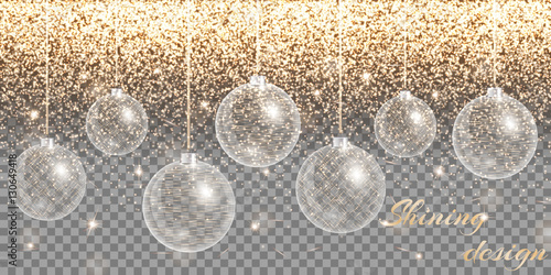 Christmas decoration vector. New year celebration. Bokeh lights. Golden background. 
