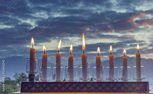 Jewish menorah with candles is traditional symbol for Hanukkah Holiday