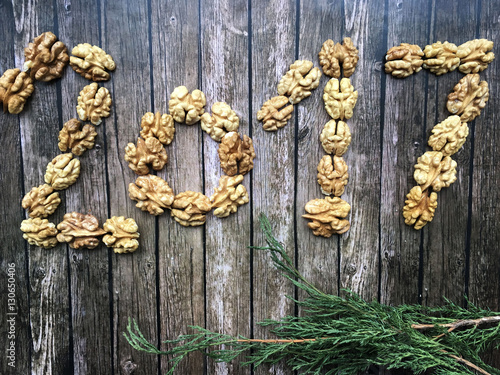 2017 walnut date. date made with walnuts. 2017 healthy background.